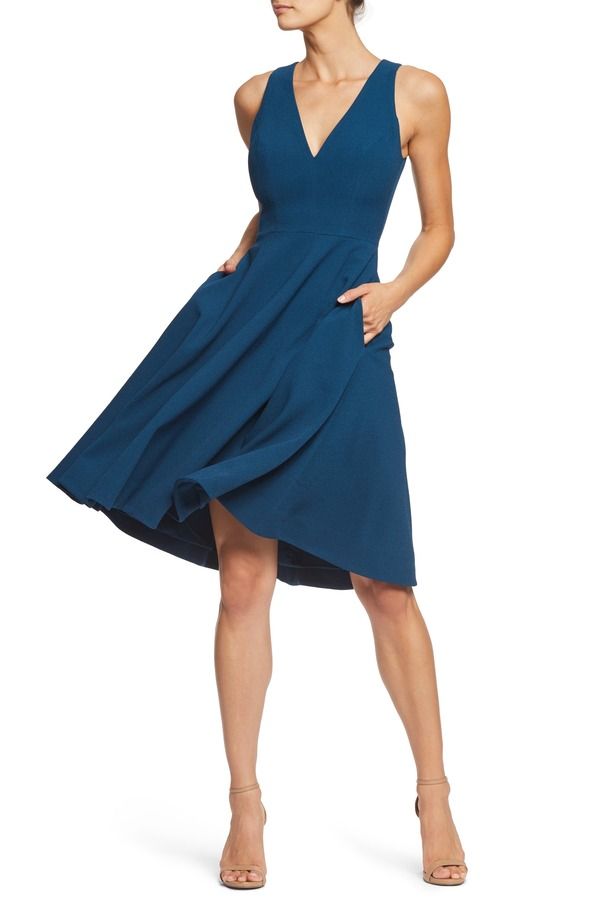 ドレスザポプレーション レディース トップス ワンピース Dress the Population Catalina Fit Flare Cocktail Dress Peacock Blue ブルー