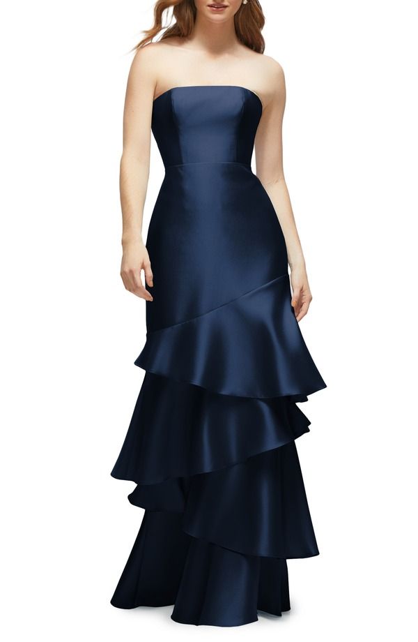 ドレッシーコレクション レディース トップス ワンピース ティアード フリル サテン ストラップレス Dessy Collection Ruffle Strapless Tiered Satin Tw