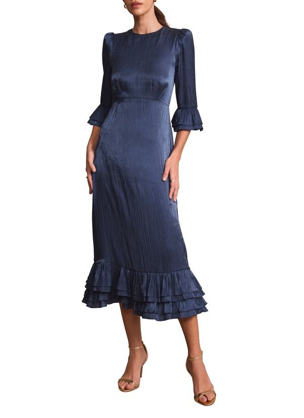 ミルトンベルベット レディース トップス ワンピース フリル ミディ トール MINT VELVET Metallic Ruffled Midi Dress Navy ネイビー
