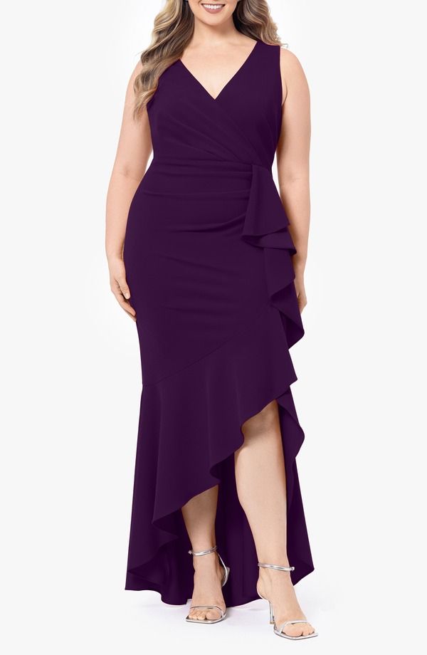 ベッツィアンドアダム レディース トップス ワンピース フリル ノースリーブ Betsy Adam Sleeveless HighLow Ruffle Gown Mulberry