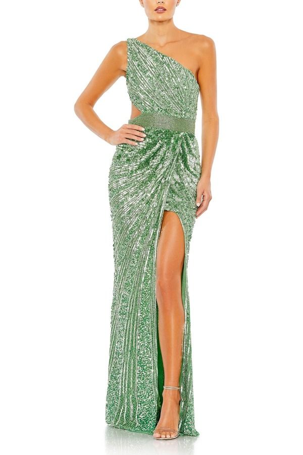 マックダガル レディース トップス ワンピース ドレープ スパンコール レース Mac Duggal Sequined One Shoulder Draped Lace Up Gown Sage セー 96,690円