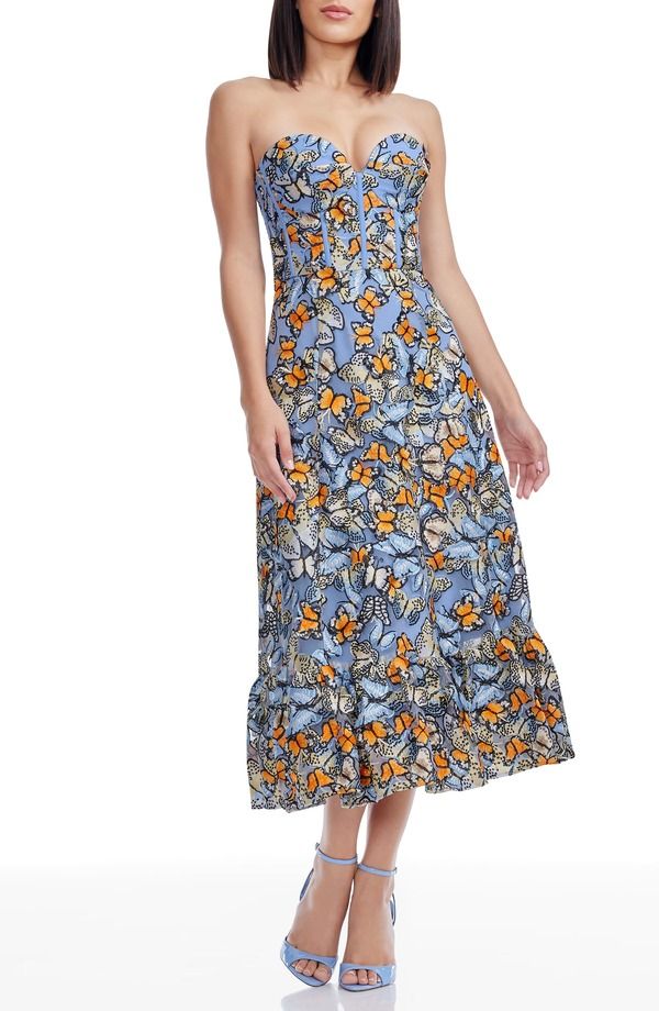 ドレスザポプレーション レディース トップス ワンピース ミディ ストラップレス Dress the Population Carina Butterfly Appliqu Strapless Coc