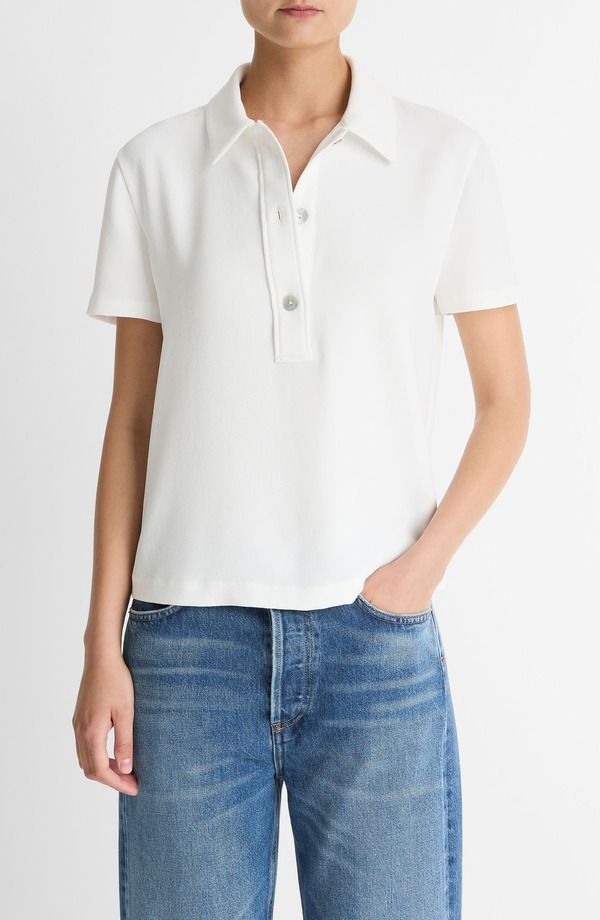 ヴィンス レディース トップス ポロシャツ クレープ Vince Short Sleeve Crepe Polo Shirt Off White オフホワイト