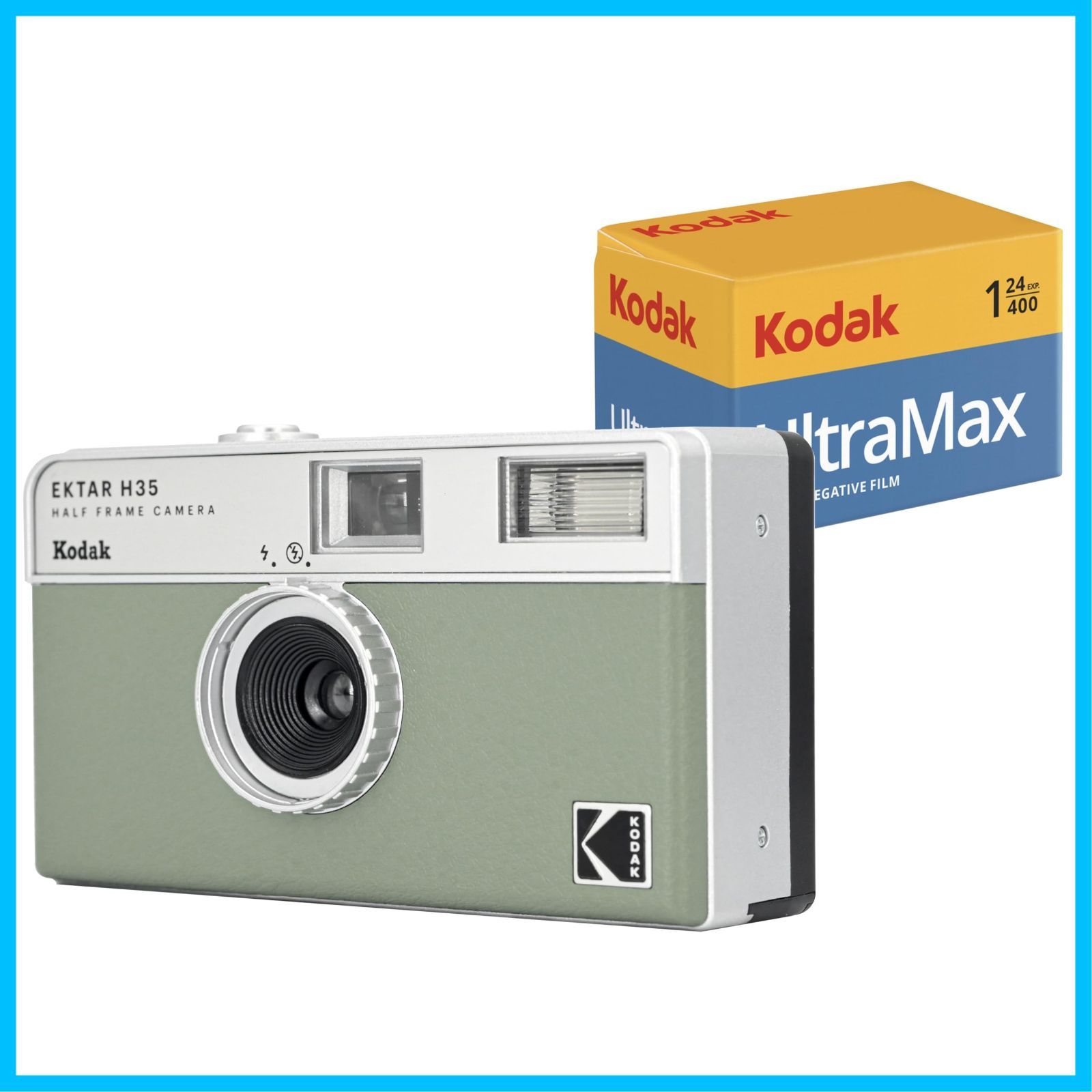 コダック(Kodak) 【国内正規品】 EKTAR H35 ハーフフレーム フィルム カメラ (セージ) Kodak Ultramax 400/24EXP 35mm ロール フィルム付きバンドル