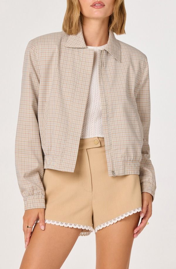 アストール レディース アウター ジャケット・ブルゾン ASTR the Label Reid Check Stretch Zip Jacket Brown Blue Plaid ブルー