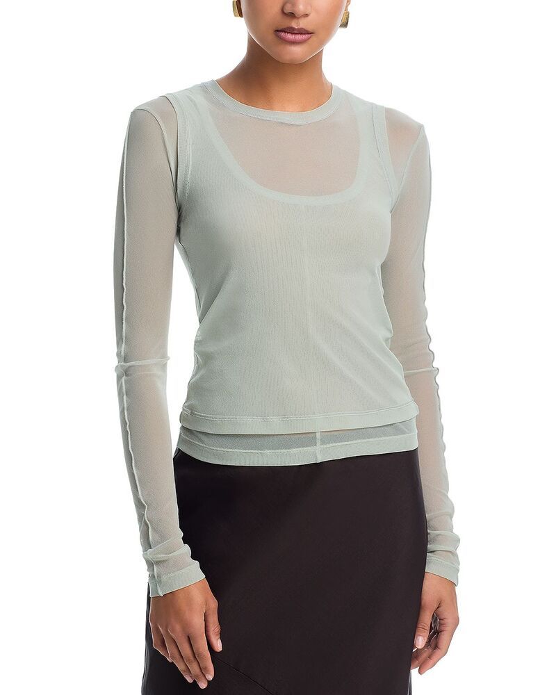 ヘルムート ラング レディース トップス Tシャツ メッシュ Helmut Lang Mesh Layered Tee Aqua Gray グレー
