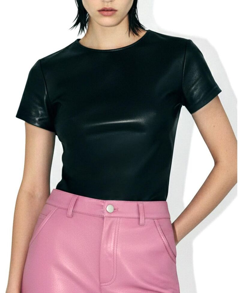 エーエスバイディーエフ レディース トップス Tシャツ レザー AS by DF Brando Stretch Leather Tee Black ブラック