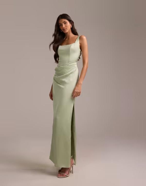 エイソス レディース トップス ワンピース アシンメトリー オーバーレイ サテン スカート マキシ ASOS DESIGN bridesmaidsquare neck satin maxi dress