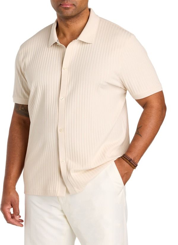 ペリーエリス メンズ トップス シャツ リブ トール Perry Ellis Big Tall Ribbed Jacquard ButtonFront Polo Shirt Birch
