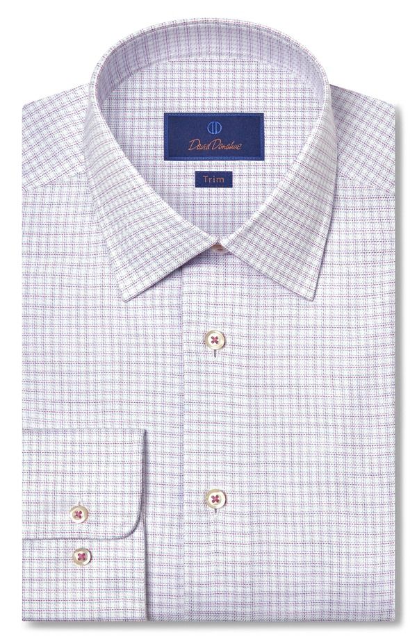 デイビッドドナヒュー メンズ トップス シャツ コットン Davidonahue Trim Fit Stretch Cotton Twill Dresshirt WhiteBerry ホワイト