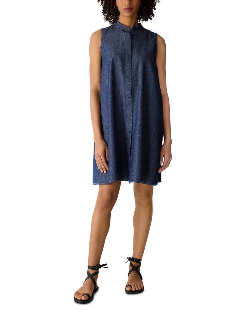エイリーンフィッシャー レディース トップス ワンピース ノースリーブ Eileen Fisher Lightweight Mandarin Collar Sleeveless Dress Dark