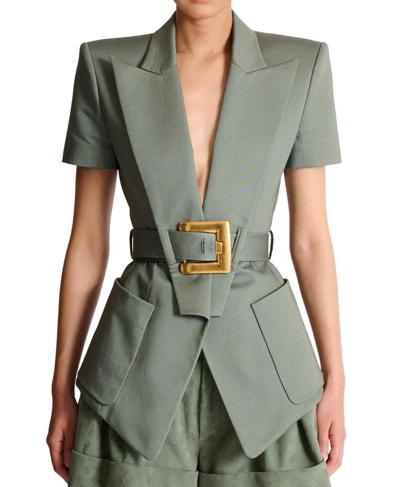 バルマン レディース アウター ジャケット・ブルゾン Balmain Belted Gabardine Anthem Jacket Green グリーン