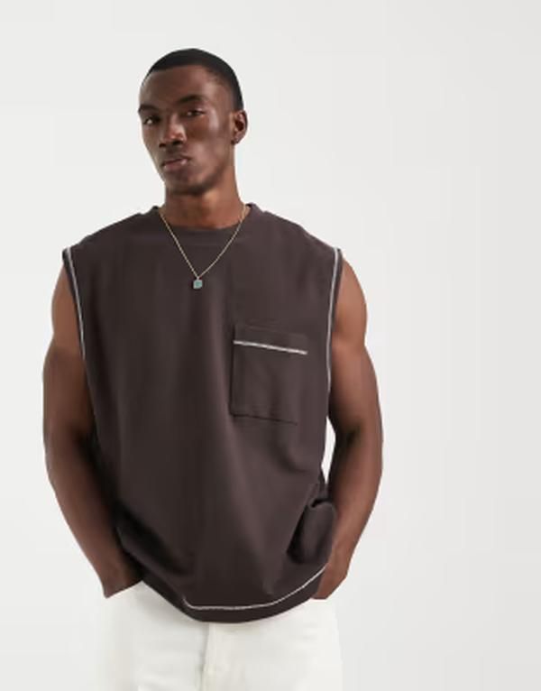 エイソス メンズ トップス ベスト コントラスト ASOS DESIGN heavyweight oversized tank with contrastitch and pocketexture S