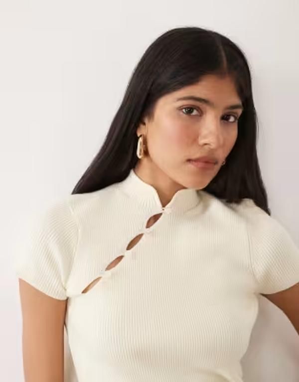ミスセルフフリッジ レディース トップス シャツ ニット Misselfridge knitted mandarin collar in buttermilk