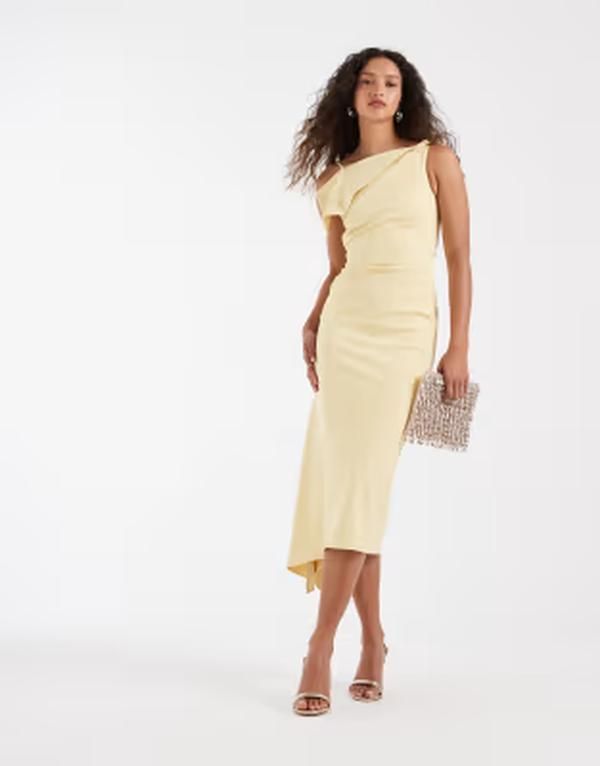 アンドアザーストーリーズ レディース トップス ワンピース ドレープ ミディ Other Stories draped asymetric midi dress in yellow イエロー