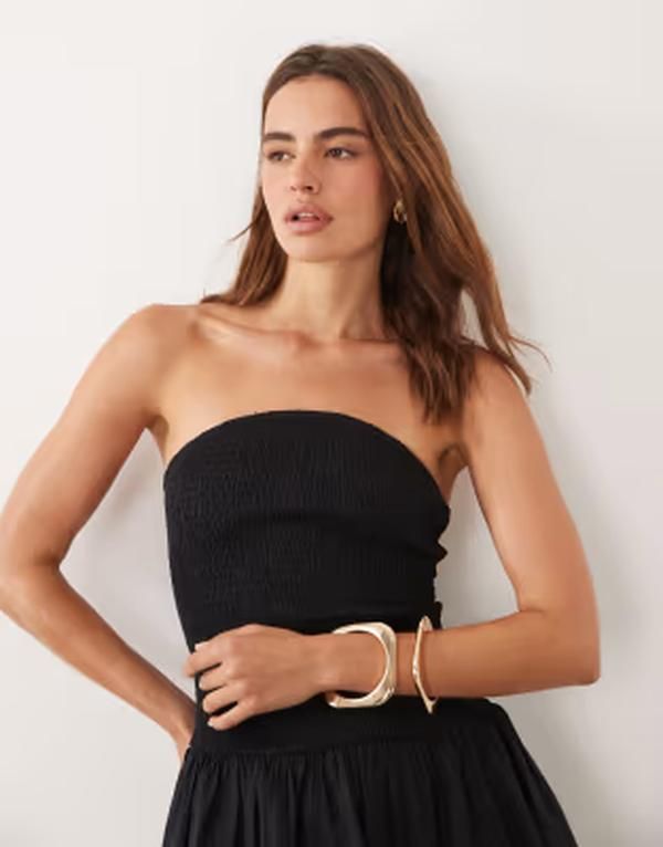 コットンオン レディース トップス ワンピース ミニ ストラップレス Cotton shirred strapless mini dress Black ブラック