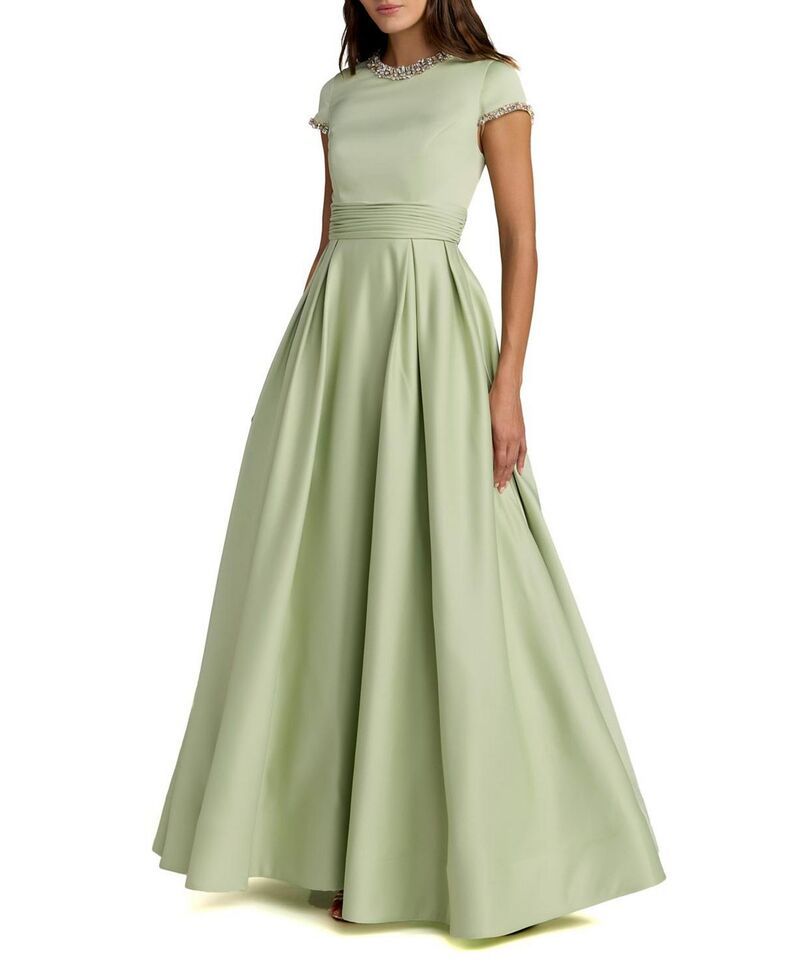 マックダガル レディース トップス ワンピース プチ サテン キャップ Mac Duggal Petitembellished Satin Cap Sleeve Ball Gown Sage セージ
