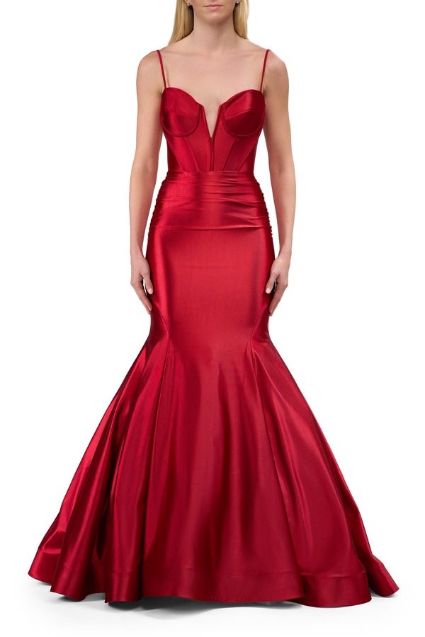 ラフェム レディース トップス ワンピース サテン La Femme Satin Mermaid Prom Gown with Corsetop Red レッド