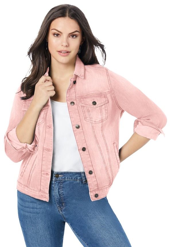 ロアマンズ レディース ボトムス デニムパンツ プラスサイズ ジャケット Roamans Plusize Classic Stretch Denim Jacket Soft Blush ブラッシュ