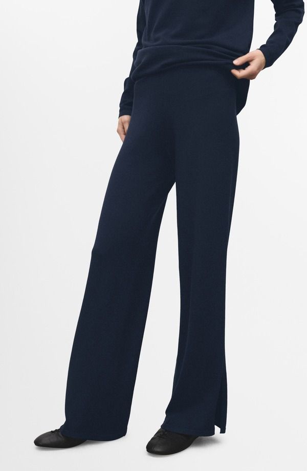 マンゴ レディース ボトムス デニムパンツ ストレート ニット MANGO Split Hem PullOn Straight Leg Knit Pants Dark Navy ネイビー
