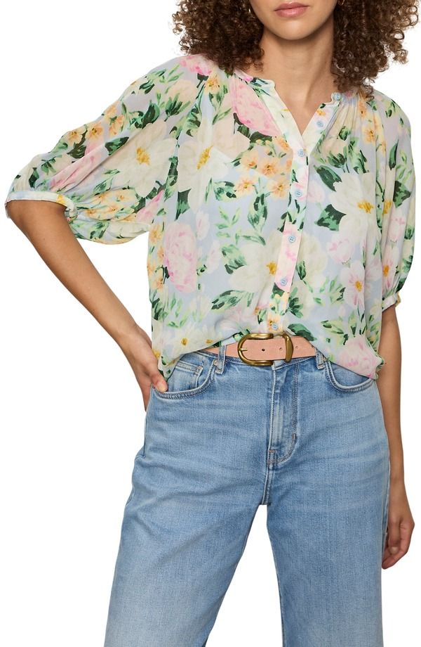 サンクチュアリー レディース トップス シャツ Sanctuary Favorite Girl Front Button Top Spring Floral Blue ブルー