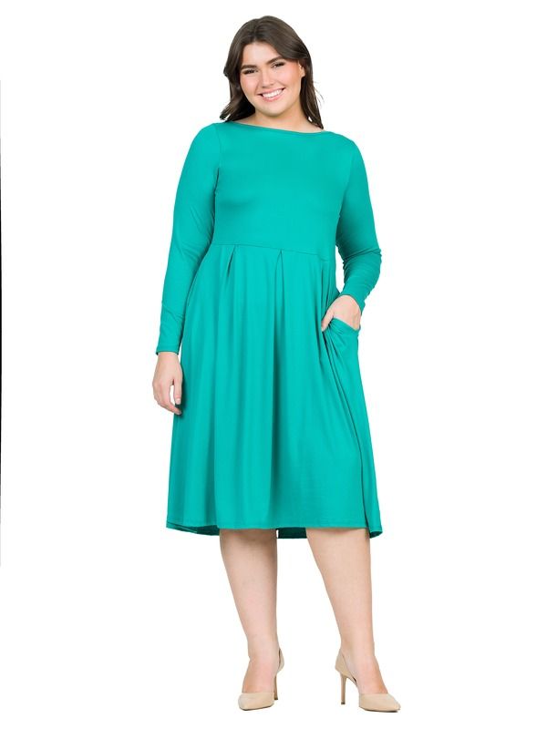 24 セブンコンフォート レディース トップス ワンピース ミディ 24seven Comfort Apparelong Sleeve Fit and Flare Midi Dress Jade