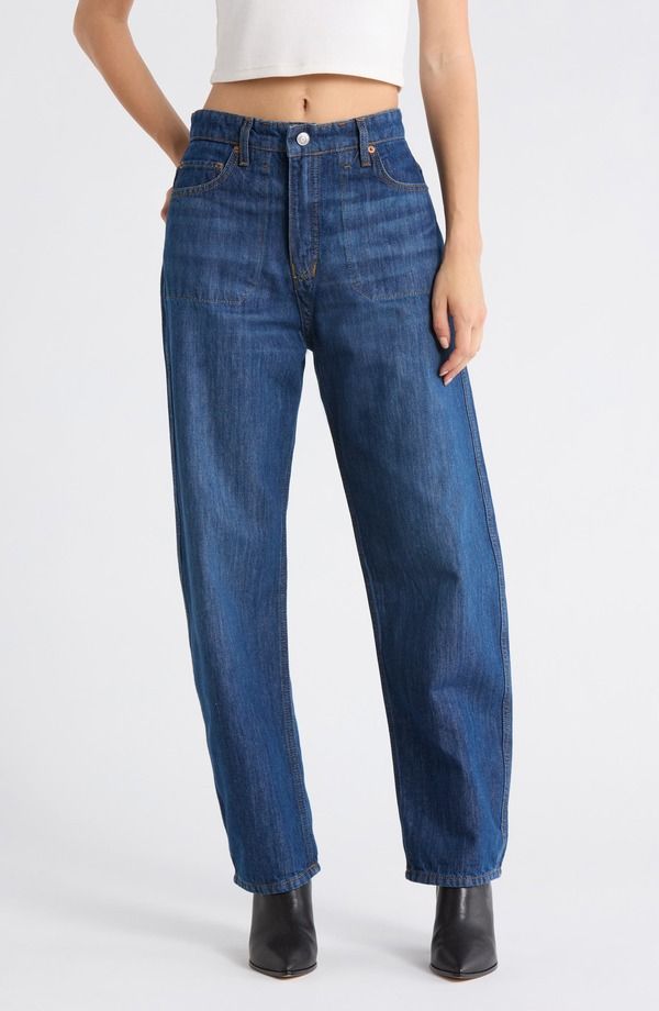 リダン レディース ボトムス カジュアルパンツ ハイウエスト ジーンズ ReDone The Rewind Reversible High Waist Crop Barreleg Jeans Dark