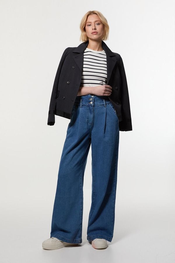 カレンミレン レディース ボトムス デニムパンツ ワイドレッグ ジーンズ Karen Millen High Waistedenim Wide Leg Jeans Mid Blue ブルー