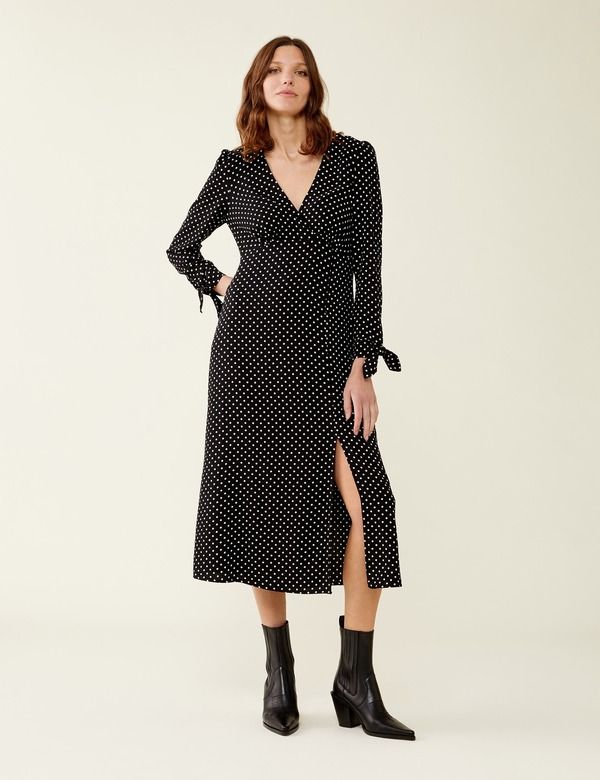 ファイナリー ロンドン レディース トップス ワンピース ドット柄 ドット ミディ Finery London Laine Polka Dot Spot Midi Dress Black Spot ブ