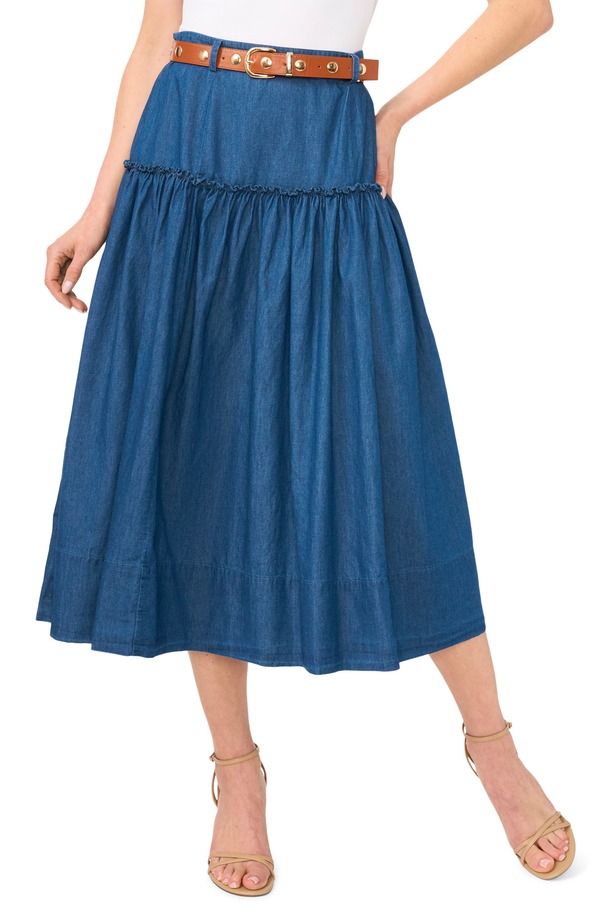 セセ レディース ボトムス デニムパンツ ティアード ミディ スカート CeCe Tiered Beltedenimidi Skirt Mid Indigo インディゴ
