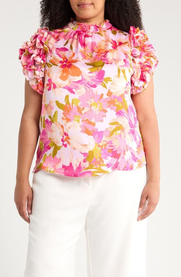 シュガーリップス レディース トップス シャツ モックネック フラワー柄 フラワー SUGARLIPS Abigal Floral Brenna Mock Neck Top Coral Pink ピン