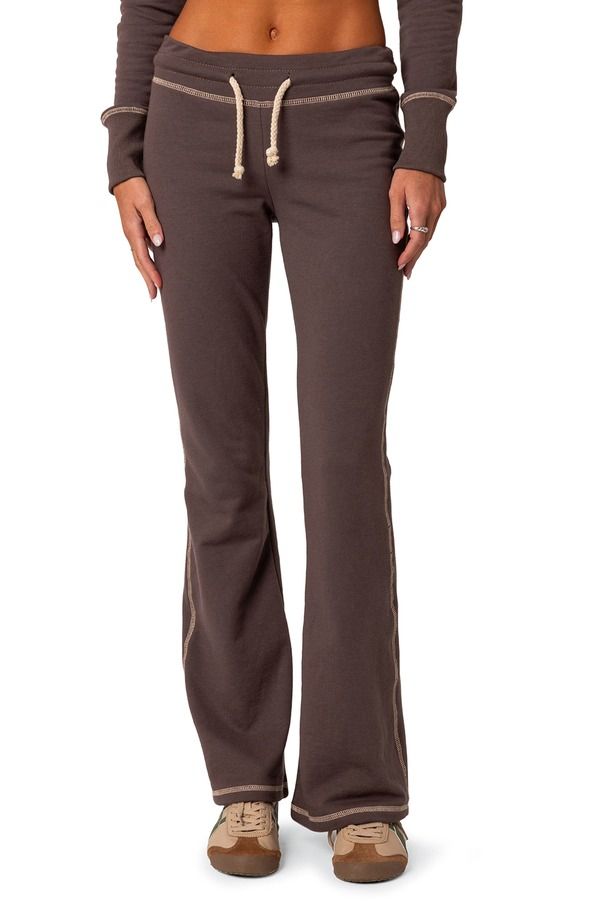 アディクテッド レディース ボトムス カジュアルパンツ ローライズ スウェットパンツ コットン EDIKTED Alexia Low Rise Cotton Sweatpants Brown ブラウン