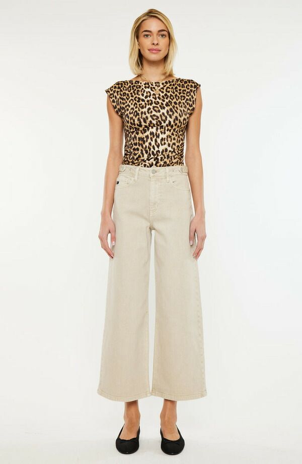 カンクン レディース ボトムス カジュアルパンツ ワイドレッグ クロップド ジーンズ KanCan Calla Ultra High Rise Cropped Wide Leg Jeans Taupe