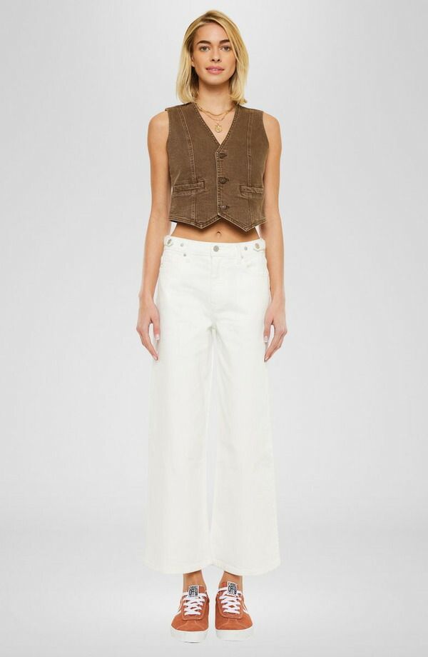 カンクン レディース ボトムス カジュアルパンツ ワイドレッグ クロップド ジーンズ KanCan Calla Ultra High Rise Cropped Wide Leg Jeans White