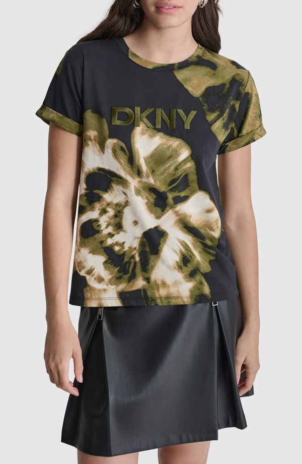ダナ キャラン ニューヨーク レディース トップス Tシャツ プリント コットン ロゴ グラフィック DKNY Logo Print Stretch Cotton Graphic TShirt Exp