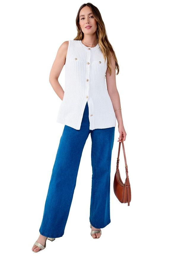 ジェシカロンドン レディース アウター パーカー・スウェット ベスト セーター カーディガン Jessica London Boxy Stitch Cardigan Sweater Vest Whit