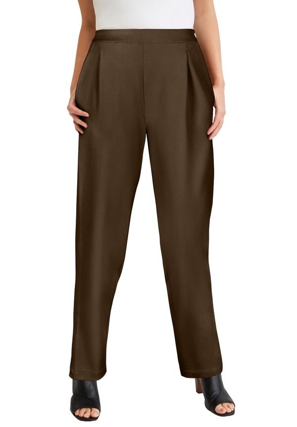 ジェシカロンドン レディース ボトムス デニムパンツ ストレート クレープ ニット Jessica London Stretch Knit Crepe Straight Leg Pants Choco