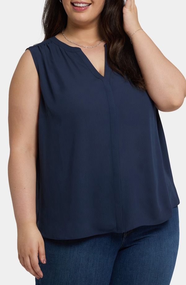 エヌワイディージェイ レディース トップス シャツ プリント ノースリーブ NYDJ Print Sleeveless Pleat Back Top Oxford Navy ネイビー