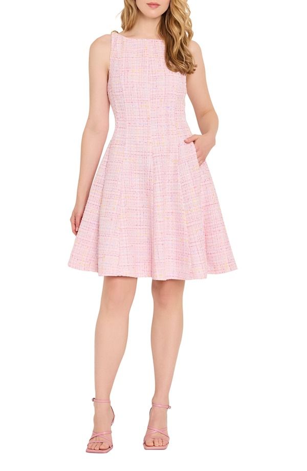 タハリエーエスエル レディース トップス ワンピース ツイード ノースリーブ Tahari ASLeeveless Tweed Fit Flare Dress Pink Multi ピンク