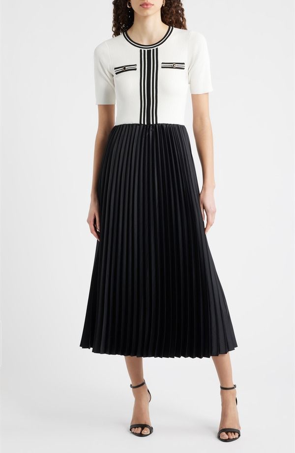 エリータハリ レディース トップス ワンピース セーター Elie Tahari The Mave Mixed Media Sweater Dressky White Noir ホワイト