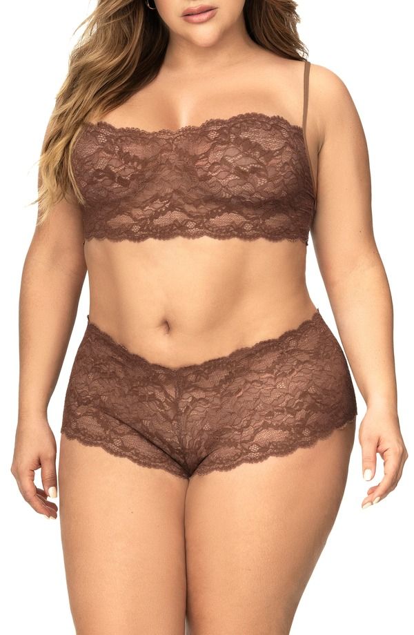 マパレディース ボトムス ハーフパンツ・ショーツ ショートパンツ レース Mapale Lace Bralette Boyshortset Cocoa ココア