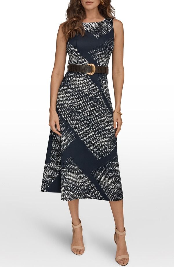 ダナ キャラン ニューヨーク レディース トップス ワンピース ミディ Donna Karanew York Belted Midi Dress Nghtfall Cream クリーム