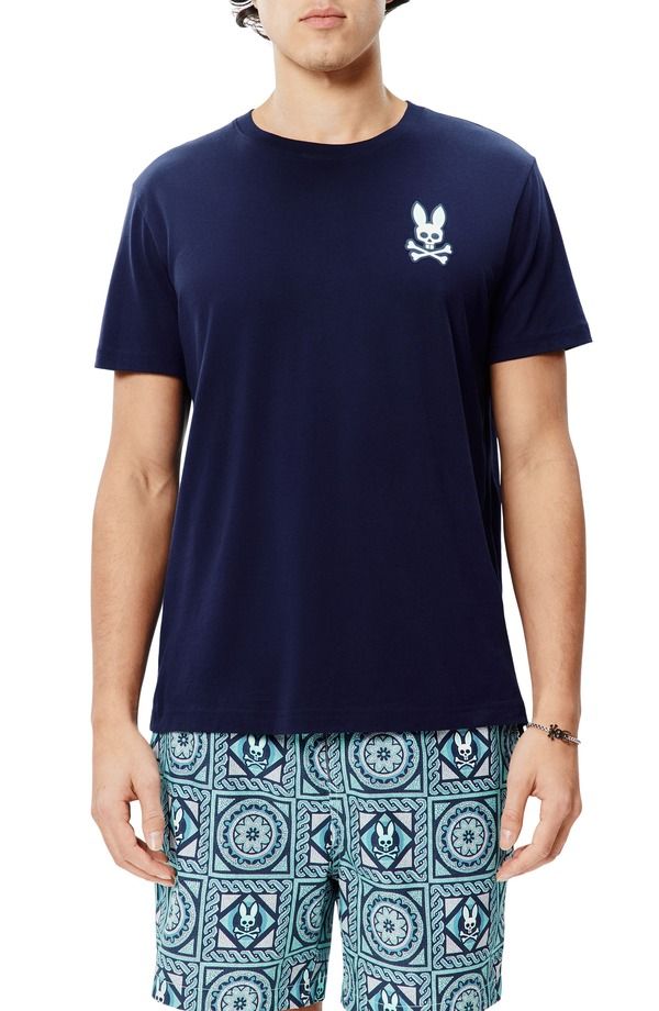 サイコバニー メンズ トップス Tシャツ グラフィック Psycho Bunny Frank Back Graphic TShirt Evening Blue ブルー