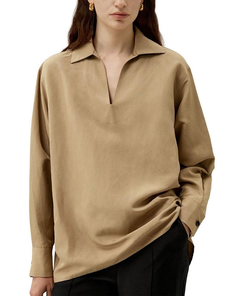 リリーシルク レディース トップス シャツ リネン LILYSILK Oversized SilkLinen Blend Shirt Oak