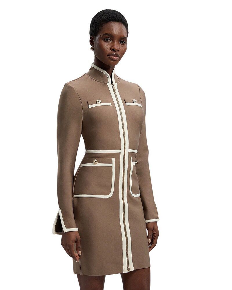 カレンミレン レディース トップス ワンピース ミニ Karen Millen Bandage Military Piping Mini Dress Taupe トープ