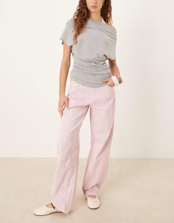 ジーナトリコ レディース ボトムス デニムパンツ ジーンズ Gina Tricot baggy barreleg jeans in light Lilac pink ピンク