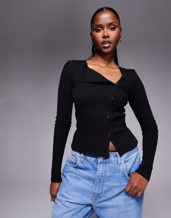 プリンセスポリー レディース トップス シャツ アシンメトリー リブ Princess Polly Passoni ribbed asymmetric snap detailong sleeve to