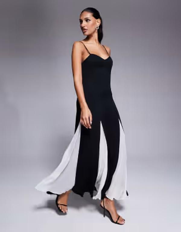 エバーニュー レディース トップス ワンピース コントラスト マキシ Ever New contrast maxi dress and Monochrome ホワイト