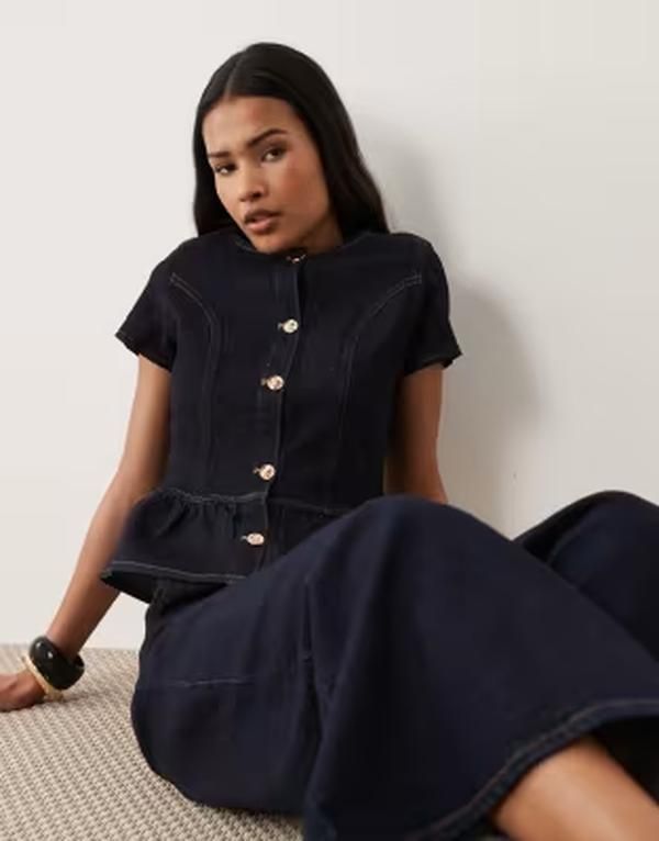 ミスセルフフリッジ レディース トップス シャツ デニム Misselfridge denim short sleeve peplum top indigo part of a set INDIGO