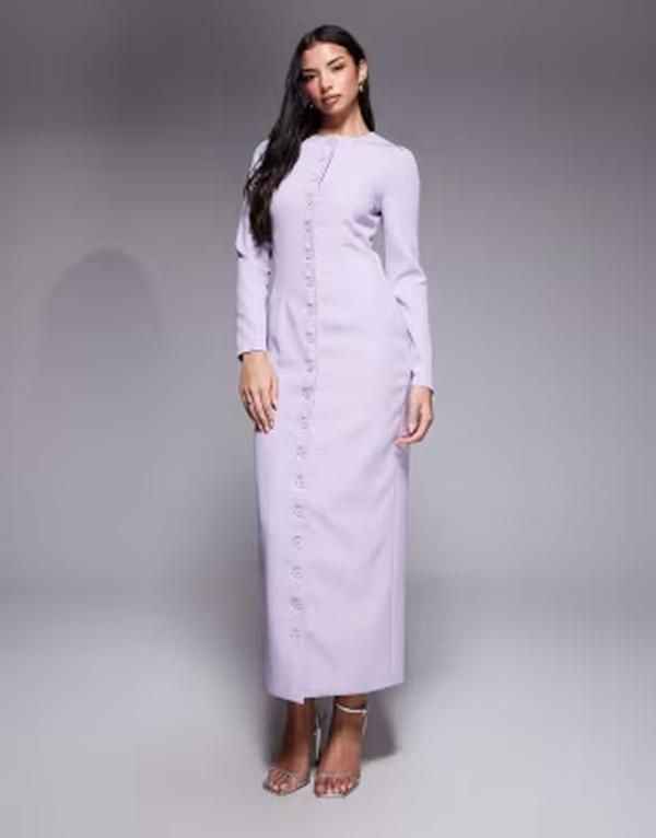 カイア レディース トップス ワンピース マキシ Kaiia exclusive tailo red long sleeve button up maxi dress in lilac ライラック